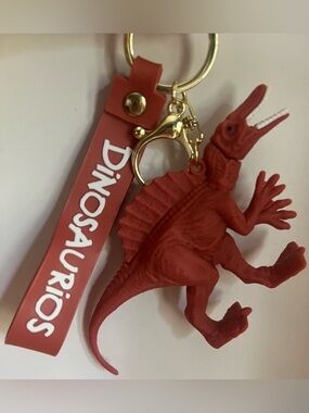 Red Dinosaur Silicone Keychain with 'Dinosaurios' Strap